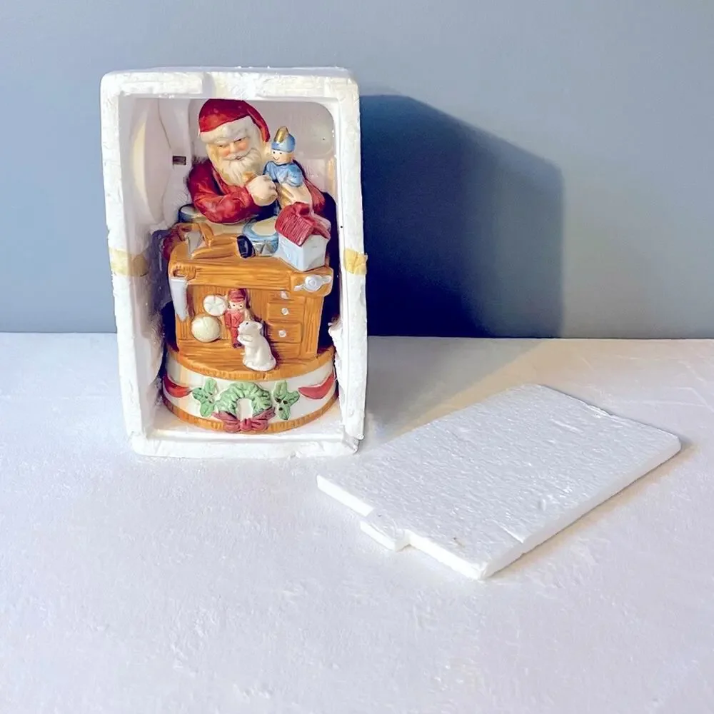 Vtg Homco Santa's Workshop Christmas Music Box Figurine Jingle Bells Nutcracker